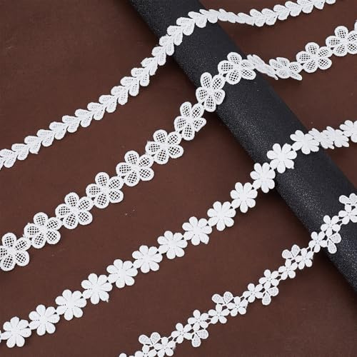 letsinstyle 4 Stil Blumenspitzenbesatz 8 Yard (Ca. (91) cm) Bänder Mit Gänseblümchenherz Und Blumenmuster Weiße Stickerei Dekorative Borten Zum Nähen Für Braut Und Hochzeitsdekorationen