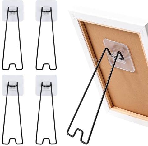 4 Stück Selbstklebende Bilderrahmen Ständer, Tisch Staffelei Ständerstütze, Metall Fotorahmen Halterung mit Selbstklebefunktion, Stand Stehend Tabletop für Foto Bilddisplays und Heimdekoration