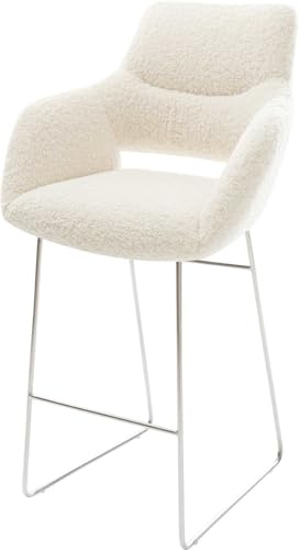 DELIFE Barstuhl Yago-Flex Kufengestell Edelstahl Silberfarben Teddystoff Beige Taschenfederkern