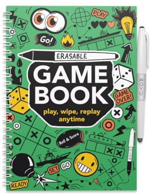 MOYU Erasable Game Book - A5 Stone Paper - Softcover - Includes 12 Games, Erasable Pen, Cloth, and Pen Holder