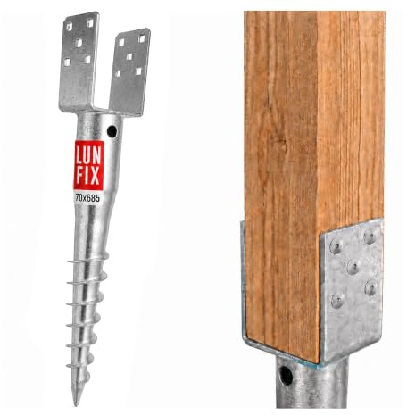 LUN FIX Pfostenträger U, 70x70 mm, Bodenanker Zum Eindrehen, 685 mm, 1 Stk | Einschraubbodenhülse Für Holzpfosten, Bodenhülse, Pfostenanker, Zaunpfosten, Pergola, Carport, Feuerverzinkt, Stützenfuß