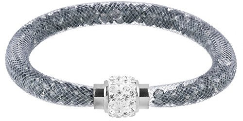Mianova Damen Armband Armreif Stardust mit Kristallen Glitzerkugel und Magnetverschluß Grau