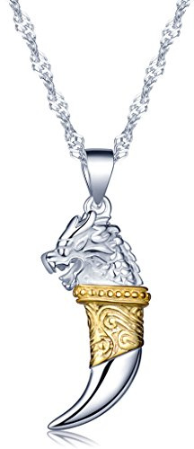 Unendlich U Fashion Zahn von Wolf Tiger Damen Halskette 925 Sterling Silber Zirkonia Anhänger Kette mit Anhänger, Silber