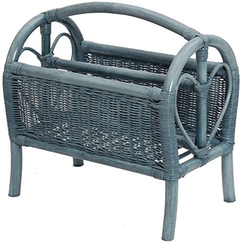 Korb-Outlet Zeitungsständer/Magazinsammler aus Natur-Rattan in der Farbe Blau (Hell)