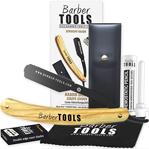 Rasoir - Rasoir homme - Rasoir coupe choux - Rasoir barbe avec Stick d'alun, Chiffon Polissage, Étui Rangement, lame rasoir - (rasoir de barbier) - BARBER TOOLS (Bois)