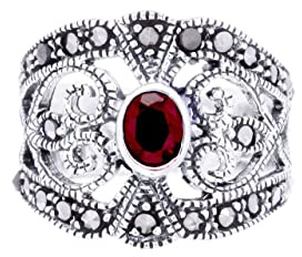 Windalf Mittelalter Ornament Silber Damen Ring Luciana 16 mm Damenring Ornamente Roter Kristall Gothic Schmuck Vintage Silberring 925 Sterlingsilber