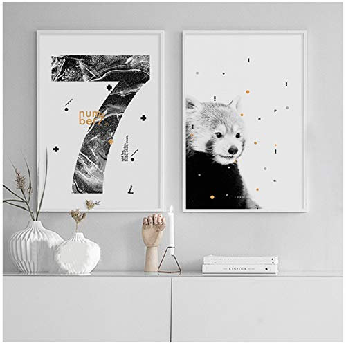 XIANGPEIFBH Cartoon Cute Bear Poster Nordischen Stil Wandkunst Nummer 7 Und Buchstaben Leinwand Malerei Moderne Decor-50x70 cm Kein Rahmen