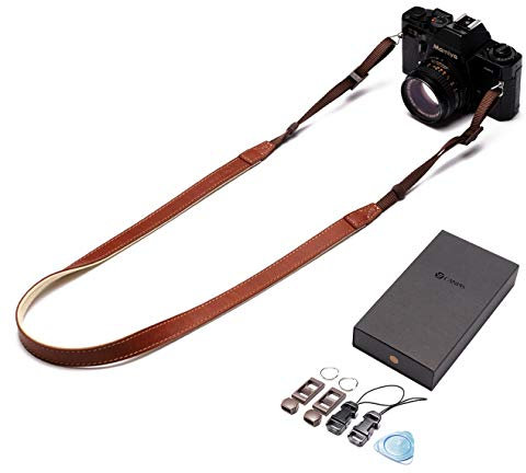 CANPIS Cinturino per fotocamera in vera pelle con chiusura rapida, CP008 Lunghezza regolabile Vintage Fotocamera Tracolla Collo per Nikon Canon Sony Pentax Leica Olympus Fuji Tutte le fotocamere DSLR