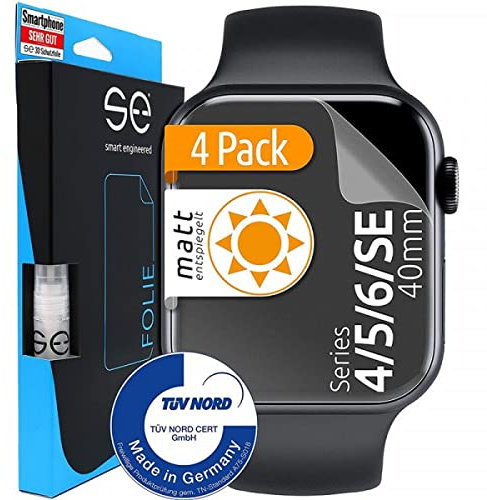 4x se® 3D SCHUTZFOLIE Entspiegelt für Apple Watch 40mm / 41mm ,Anti-Staub, 100% Fingerabdruck & FaceID kompatibel, einfache blasenfreie Installation, Ultra-Klar, Stoß-Kratzfest, aus Deutschland