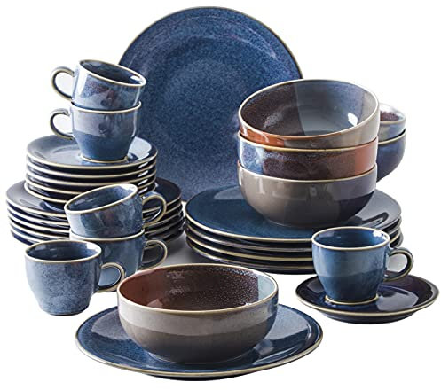 KAHLA Homestyle Kombiservice 30tlg. atlantic blue für 6 Personen orientalisches Geschirr aus Porzellan mit Steingut- und Keramiklook Komplettset blau