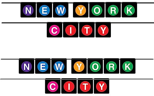 Beistle Hängebanner New York City Partydekoration, 12,7 x 15,2 cm, Schwarz/Violett/Blau/Gelb/Grün/Pink/Rot, 2 Stück