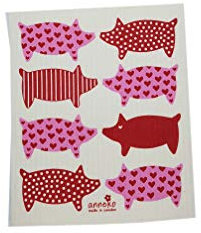 Anneko Design Swedish Dishcloth - Schwedische Spültuch - Schwamm - biologisch abbaubar - Öko - Langlebig, Waschbar - (Pink Pigs)