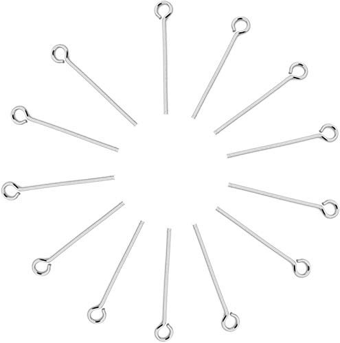 100 Pcs 304 Stainless Steel Eye Pins Metal Wire Open Eye Head Pins Needle for Beading DIY Craft Art Earring Pendant Necklace Jewelry Finding Making Bracelet Decoration Accessories (Silver,40MM)