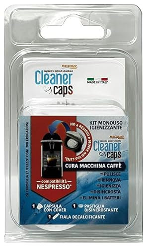 Clearnercaps - Kit completo de 1 descalcificador líquido + 1 cápsula con pastilla de oxígeno activo para todas las máquinas Nespresso