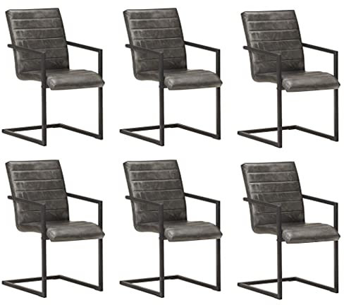 vidaXL Freischwinger 6 STK. Grau Echtleder