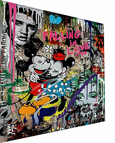 Magic Canvas Art - Bilder Pop Art Micky Maus Leinwandbild 1- teilig Hochwertiger Kunstdruck modern Wandbilder Wanddekoration Design Wand Bild – falling in love B8306, Größe: 150 x 100 cm