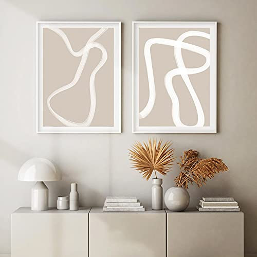 WTCYZYQ Abstrait Beige Dessin Au Trait Boho Affiche Minimaliste Murale Toile tableau Peintures Imprimer Tableaux Art Pour Salon Maison Decoration IntéRieure Sans Cadre-60×80cm×2 Pcs, 60 x 80 cm