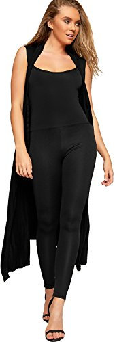 WearAll Women's Sleeveless Maxi Long Length Boyfriend Cardigan Collar Long Floaty Duster Jacket Coat Blazer Waistcoat - Black - 24-26