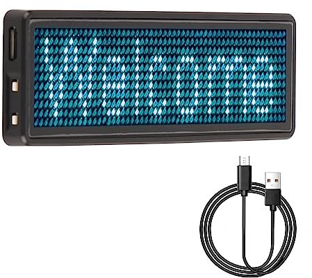 led namensschild, LED Namensschild Abzeichen, Blau 4 Zeichen Scrolling Message Tag Visitenkartenbildschirm Schilderanzeige mit Datenkabel für Party Shop Nachtclub, Flughäfen, Einkaufszentren