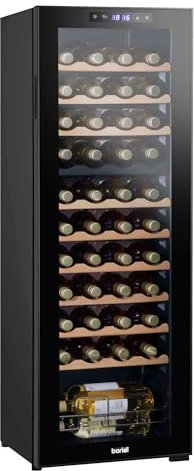 Baridi 44 Bottle Dual Zone Wine Cooler, Fridge with Digital Touch Screen Controls, Wooden Shelves & LED Light, Black - DH92