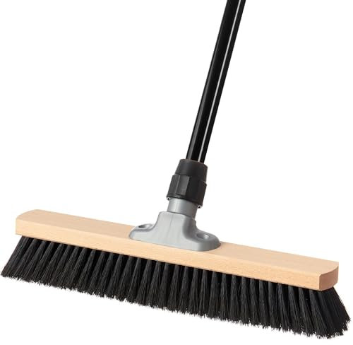 Saalbesen mit Stiel, Besen 40 cm breit und groß mit Teleskopstiel, ideal für Werkstatt, Werkstattbesen, Hallenbesen