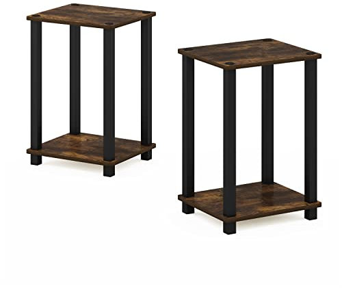 Furinno Simplistic Klein Beistelltisch, 2er-Set, Bernsteinkiefer/Schwarz