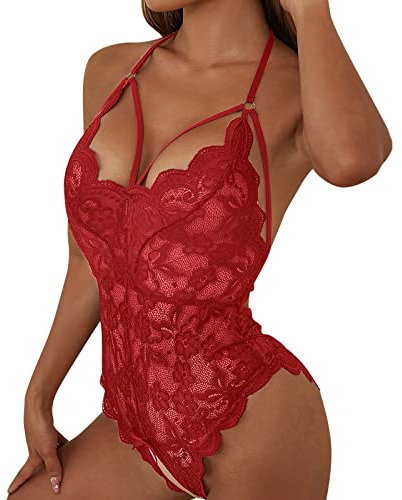 Chemise De Nuit en Lingerie - Une PièCe Dos Nu Ensemble Tenue Sexy Femme Ronde Porte Jarretelle Sexy Ensemble Saint Valentin Sexy Night Wear Sleepwear sous-VêTement Body Combinaison