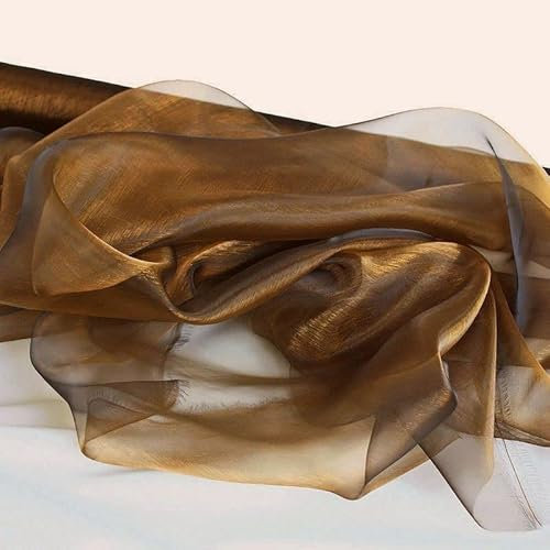 TOLKO 1m Organza Stoffe zum Nähen Meterware | Hauch Zart, Fein, Durchsichtig | zum Dekorieren Basteln 145cm breit | Leichter Glanz Stoff für Gardine Vorhänge Tischdecken Deko Schals (Antik Gold)