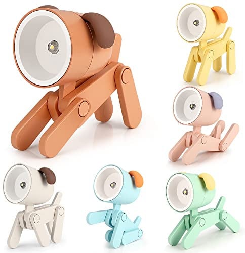 Mini Nachtlicht, 6 Stück Cute Led Hund Nachtlicht, Kreative Cartoon Haustier Hund Faltbare Kleine Tischlampe mit Batterie und Handyhalterung, Augenpflegende Lampe, Tragbar Verstellbares Nachtlicht