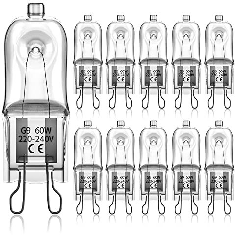Bonlux 10-Pack 60W G9 Halogen Bulbs, Dimmable Warm White Capsule for Cooking Lighting, Wax Lamp, RV Light, Chandelier and Ceiling Lights, 220V-240V