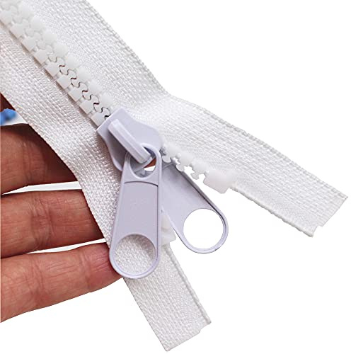 MebuZip 290 cm #10 cerniera in plastica divisibile bianca 8,5 mm chiusura lampo con doppio tirante per tende copertura sacco a pelo, DPW
