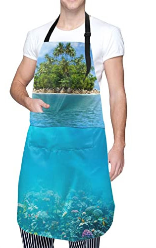 Delantal de cocina ajustable de 84 x 70 cm, diseño de isla en medio del mar, impermeable, para hombres y mujeres, Como se muestra en la imagen