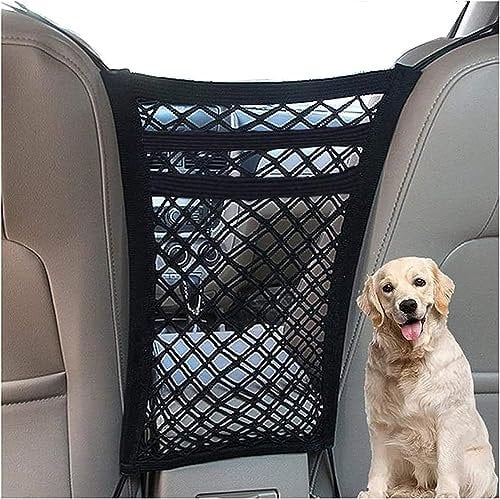 Candora Car Dog Guard Pet Barrier with Auto Safety Mesh Organizer Stretchable Storage Bag Universal for SUVs, 3 Layer Pet Dogs Car Driving Accessories Safety Travel