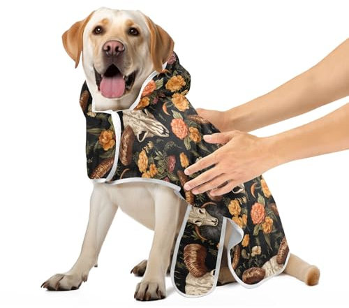Hundemantel im Vintage-Stil, Totenköpfe und Blumen, für nach dem Bad, super saugfähig, schnell trocknend, weiches Hundebadetuch, Größe M