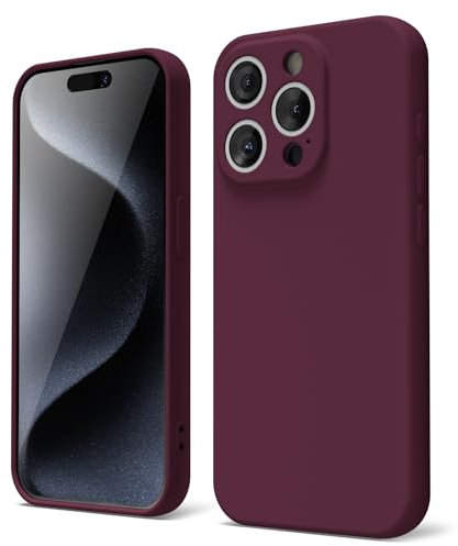 oakxco for iPhone 15 Pro Phone Case Liquid Silicone, Thin Slim Soft Rubber Gel TPU Plain Simple Cover for Women Girl Cute, Matte Solid Color,Burgundy Plum Wine
