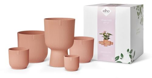 elho Vibes - Juego de 5 macetas redondas plegables para interiores, 100 % plástico reciclado, 7, 9, 11, 14 y 14 cm, color rosa delicado