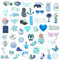 50PCS Adesivi Aesthetic Kawaii, Stikers in ​​Vinile Impermeabile per Bambini, Adesivi Vintage di Fai Da Te per Graffiti Scrapbooking Bici Skateboard Computer Cellulari Caschi Valigia Viaggio (Blu)