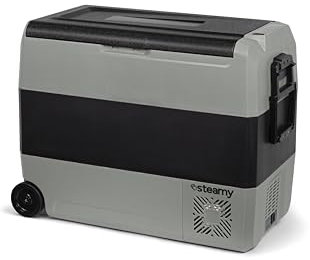 Steamy-E Dual Zone 60 Roller, Nevera de compresor portátil eléctrica con Ruedas, 56 litros, Gris, 12V / 230V, para Congelar y Enfriar de -20°C a +20°C, Ideal para Camping