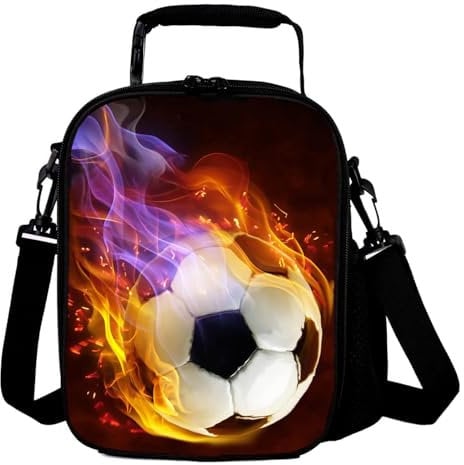 VKWE 3D Football Insulated Lunch Box Bag for Boys Girls - Reusable Cooler Tote With Drink Bottle Holder for School, Picnic, Travel, Hiking, Camping