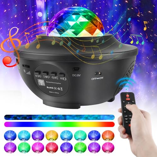 Nakeey LED Sternenhimmel Projektor Light, Starry Galaxy Projector Lampe mit Fernbedienung, Bluetooth Lautsprecher, 360°Drehen, 3 Helligkeitsstufen, Starlight für Kinder Erwachsene Zimmer Deko
