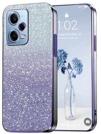 PanXCase Glitzer Hülle für Xiaomi Redmi Note 12 Pro 5G - Transparent Glitter Mädchen Frau Elegant HandyHülle, Durchsichtig Bling Ultra Dünn Stoßfest Schutzhülle (Violett)