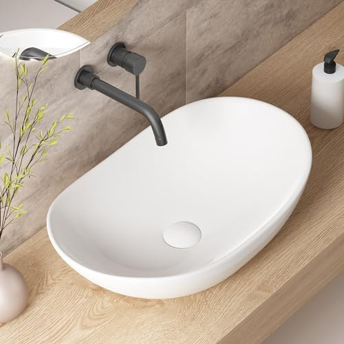 OCEALAGOON Large Bathroom Vessel Sinks: 24″x14″ Oval Bathroom Sink Bowl, Countertop Bathroom Sinks Ceramic Bathroom Vanity Sink Modern Vessel Sinks for Bathrooms