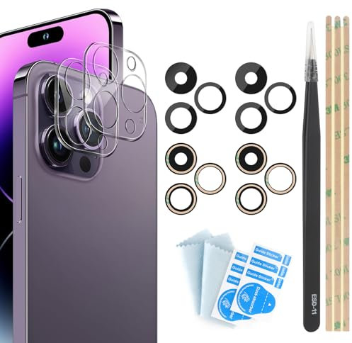 YHX-OU Pack of 2 Camera Lens Glass Replacement for iPhone 14 Pro / 14 Pro Max Rear Camera Glass + 2 Pieces for 14 Pro / 14 Pro Max Camera Protective Film Lens Camera Protection