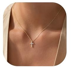TINGN Kreuz Kette Damen Gold, 14K Gold Vergoldet Goldkette Kristall Anhänger Halskette Damen Kreuz Halskette für Frauen Mädchen Goldschmuck Personalisiert Kette Geschenke für Frauen Mädchen