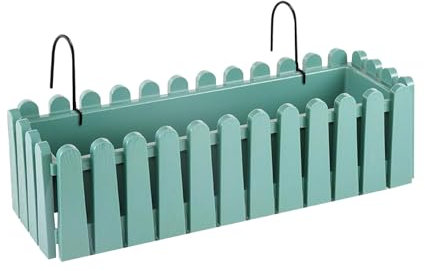 Fioriera Rettangolare Con Sistema Di Drenaggio Esterno Vaso Piante Fiori Conservazione Acqua Balconiera Con Supporti Da Ringhiera Appesa Inclusi Balcone Design Moderno - Verde - 53 cm 9Lt