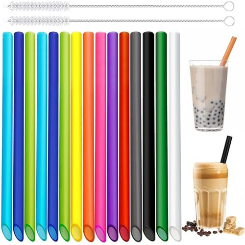XINGXINLIAN 20 Piezas Pajitas Reutilizables con 2 Cepillos de Limpieza, Pajitas Bubble Tea con Puntas Anguladas, Pajitas Extra Ancha Plástico para Batidos Té de Burbujas Cócteles, 23 * 1cm