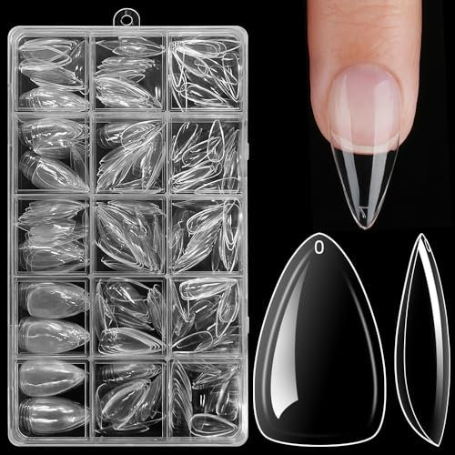 ZEYACHAN 300 Pièces Capsule Americaine Ongle Amande Medium, Extra Large et Épais, 15 Tailles Capsule Gel x Pose Americaine, Faux Ongles et Capsules Transparent, Soft Gel Nail Tips Pour DIY Nail Art
