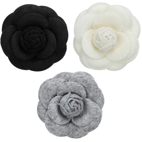 PATIKIL 3 Pcs Épingle en Tissu de Camélia Broche de Fleur Beige/Noir/Gris | Broches pour Femmes Filles, Fleurs Artificielles, pour Décoration Fête Mariage, Accessoires de Bijoux, Cadeau, en Tissu