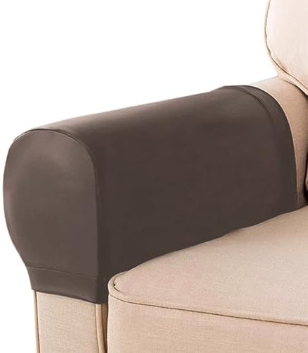 XXIUDEE Sesselschoner, Sofa-Armlehnenbezüge, Set mit 2/4/6, wasserdichte Leder-Stuhlarmkappen, Möbelschoner, Schonbezüge für Sofas, Büro, Zuhause (4 Stück, braun)