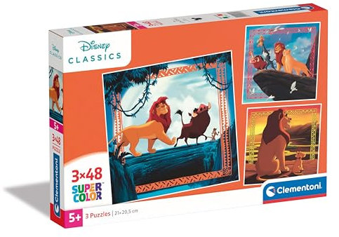 Clementoni König der Löwen Puzzle 3 x 48 Teile - Puzzle Disney 32 x 22 cm für Kinder ab 5 Jahre - buntes Kinderpuzzle mit besonderer Leuchtkraft & Farbintensität 25323